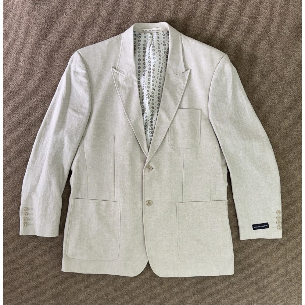 Michael Brandon Men's Beige Linen Blend Herringbone Sport Coat Blazer XXL/46 NWT